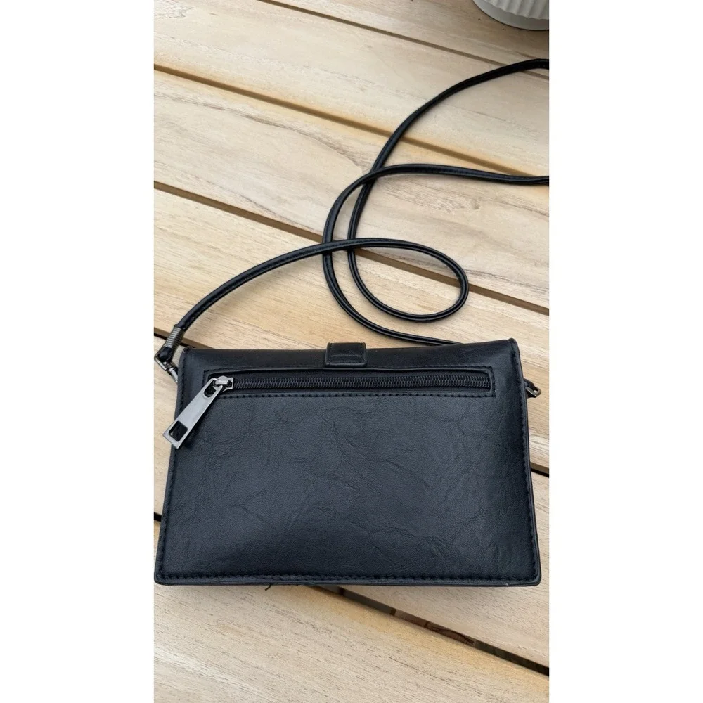 Sondra Roberts Squared Black Vegan Leather Crossbody Clutch Bag
